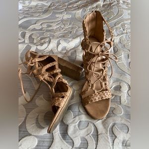 Lace-up block heel sandals